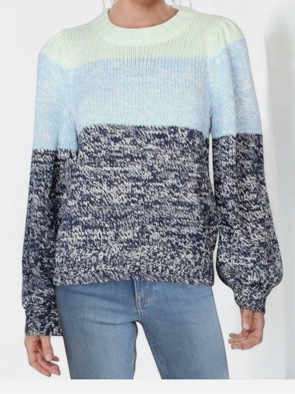 525 America Colorblock Crewneck Sweater in Mint, Light Blue & Navy